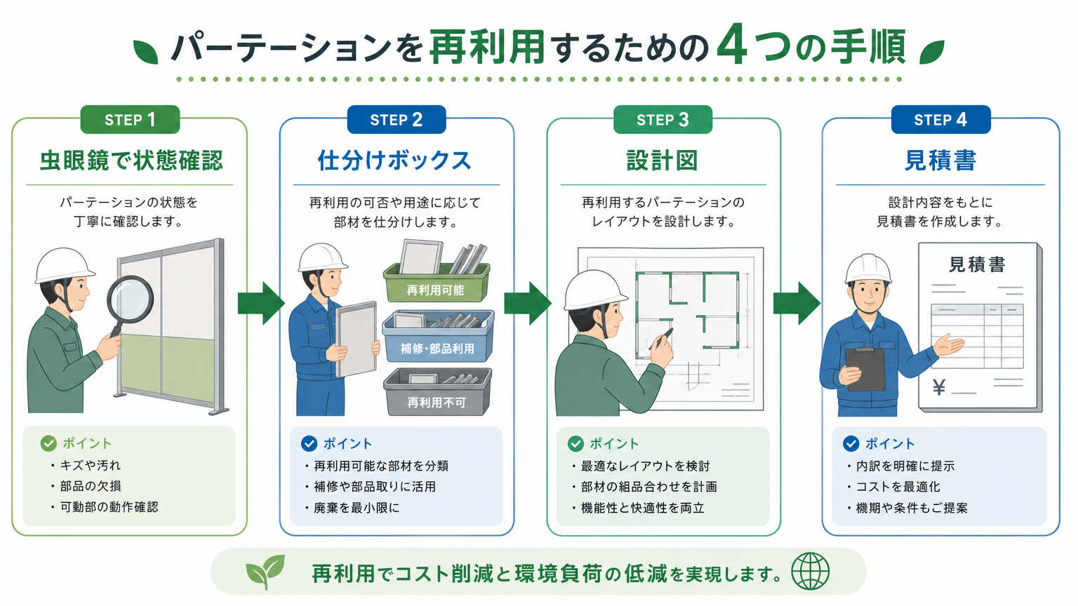 パーテーションを再利用してコスト削減するための具体的な手順